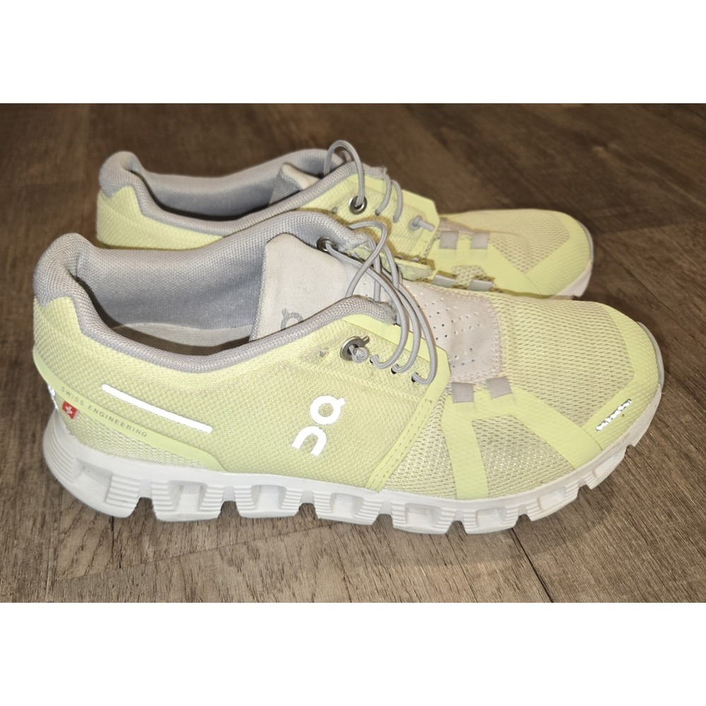 On Cloud 5 Hay/Frost Green Gray White Lace Up Mesh Low Top Sneakers 59-98375